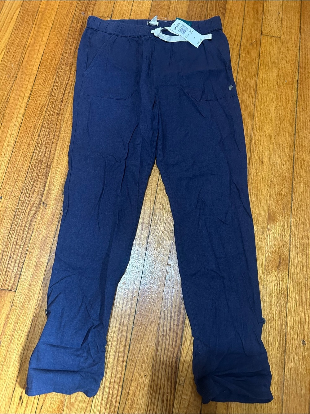 Roxy Linen/Cotton Navy Straight Leg Pull On Pants Size Medium